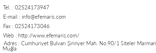 Efe Maris Apart telefon numaralar, faks, e-mail, posta adresi ve iletiim bilgileri